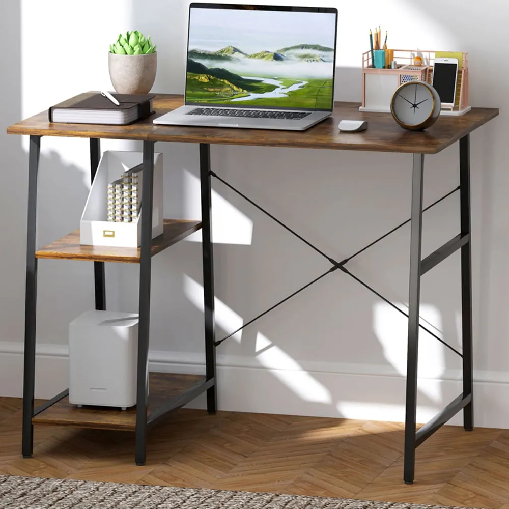 2 Shelf Steel Frame Computer Desk - Brown image