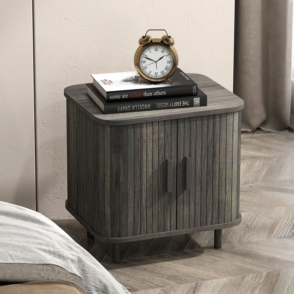 2 Sliding Door Nightstand - Grey