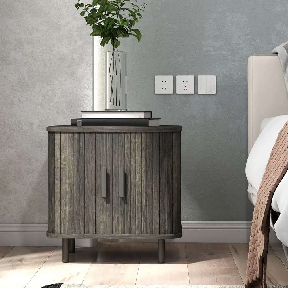 2 Sliding Door Nightstand - Grey