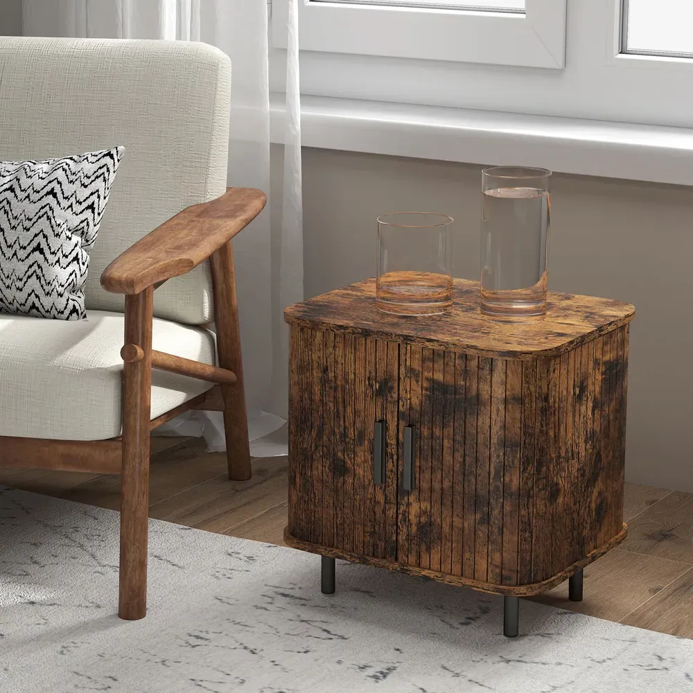 2 Sliding Door Nightstand - Rustic Brown