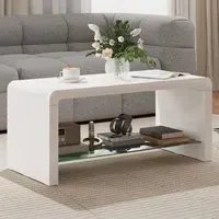 2-Tier Coffee Table with Storage - White, High Gloss