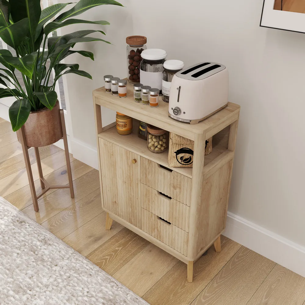 2 Tier Sideboard Storage Cabinet - Yellow, Wood