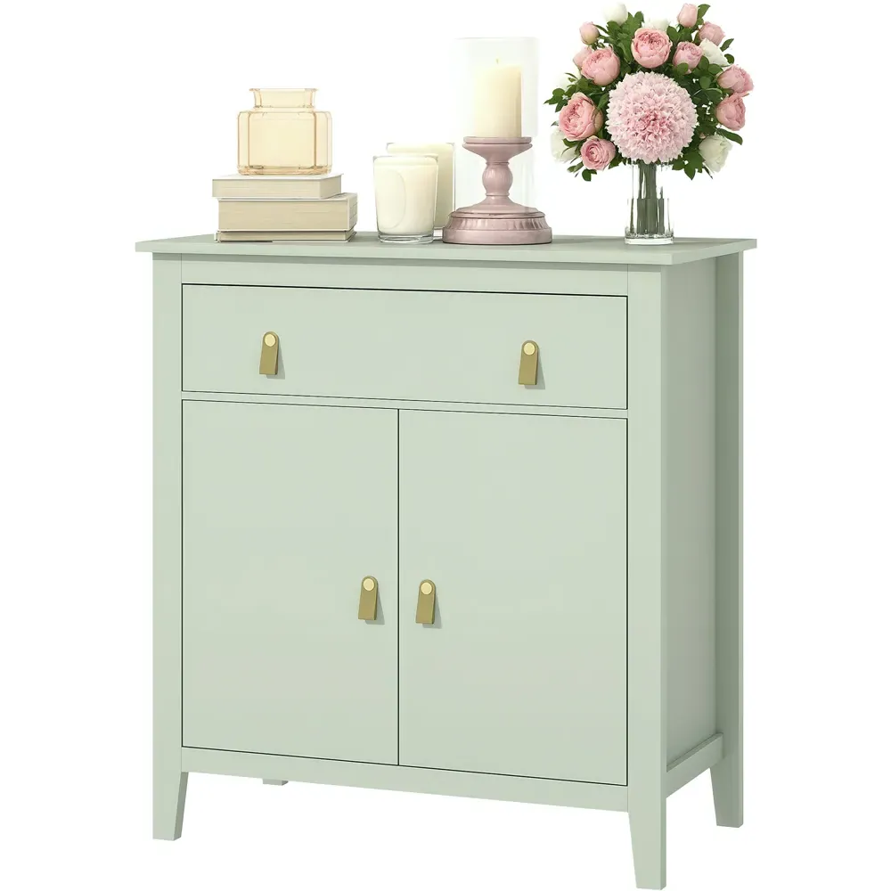 2 Tier Storage Cabinet with Adjustable Shelf - Light Green