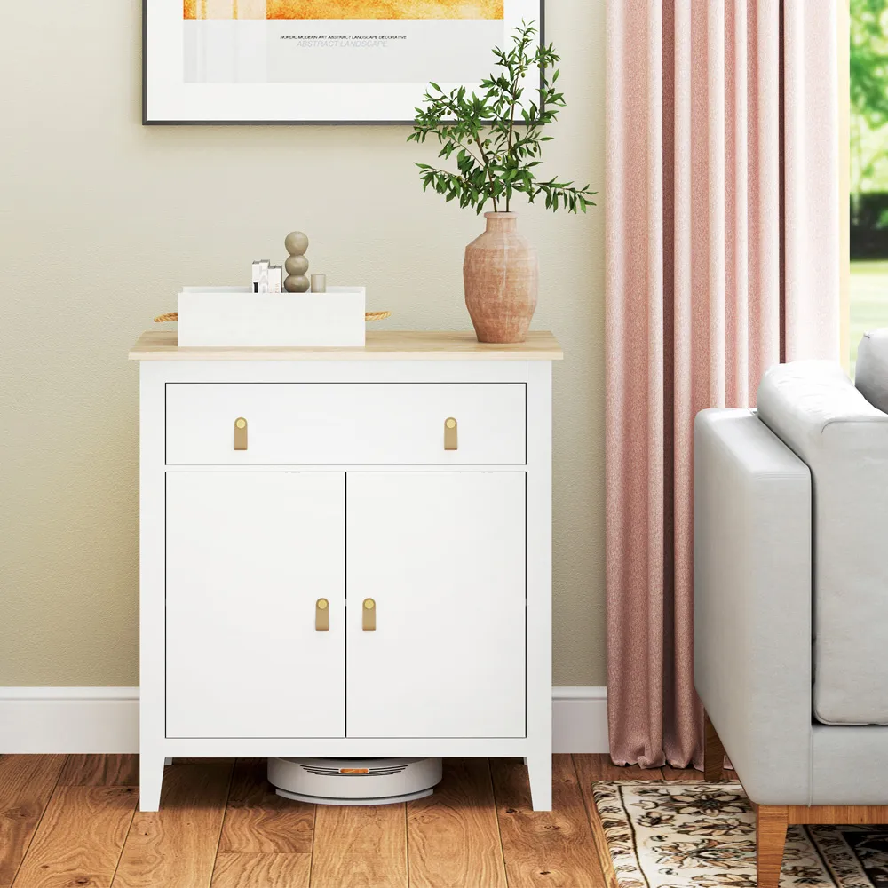 2 Tier Storage Cabinet with Adjustable Shelf - White