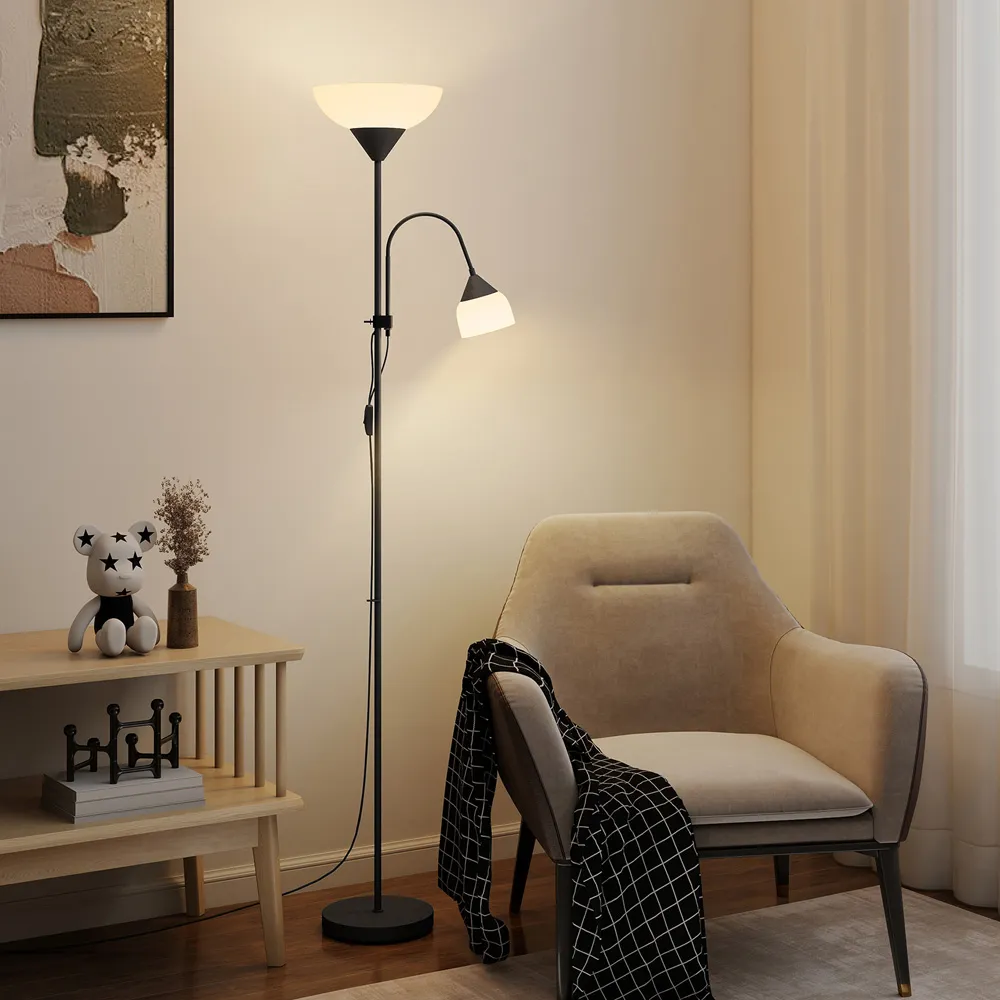 2 Way Mother Child Floor Lamp with 2 Switches - Black