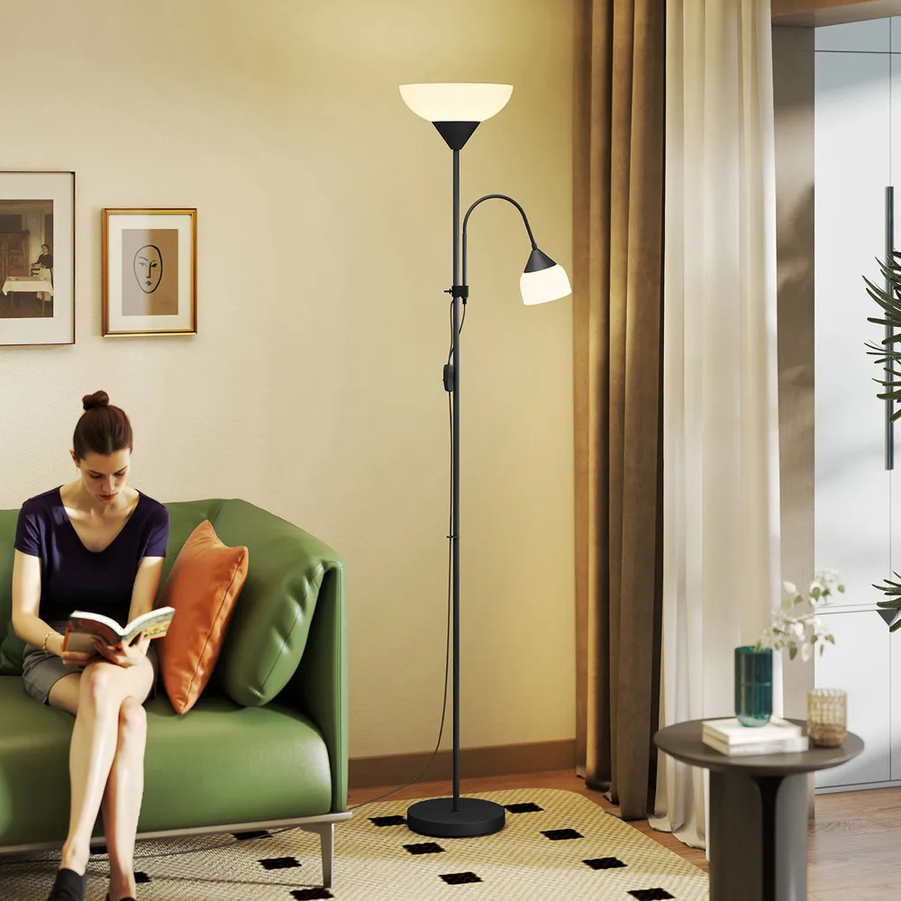 2 Way Mother Child Floor Lamp with 2 Switches - Black
