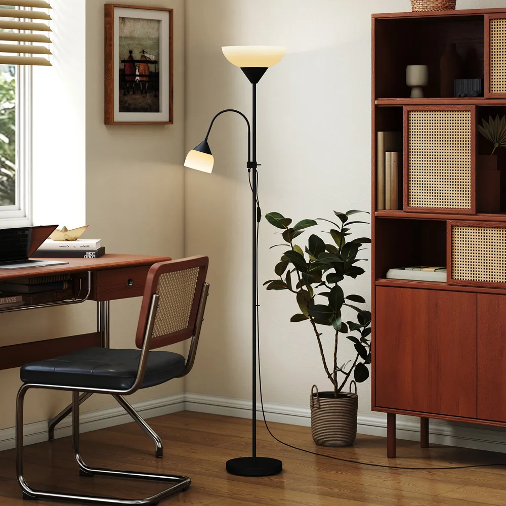 2 Way Mother Child Floor Lamp with 3 Colour Temperatures - Black