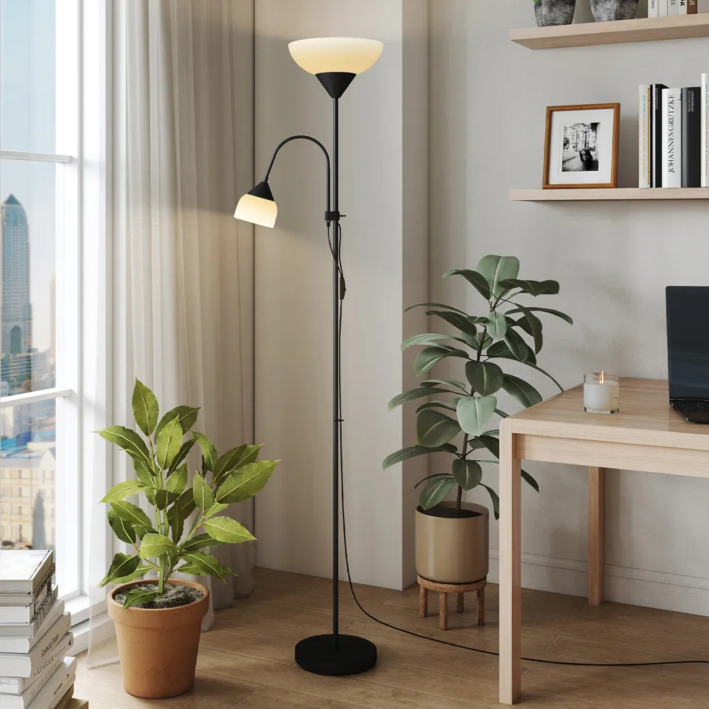 2 Way Mother Child Floor Lamp with 3 Colour Temperatures - Black