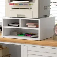 3 Compartment Desktop Printer Stand - White