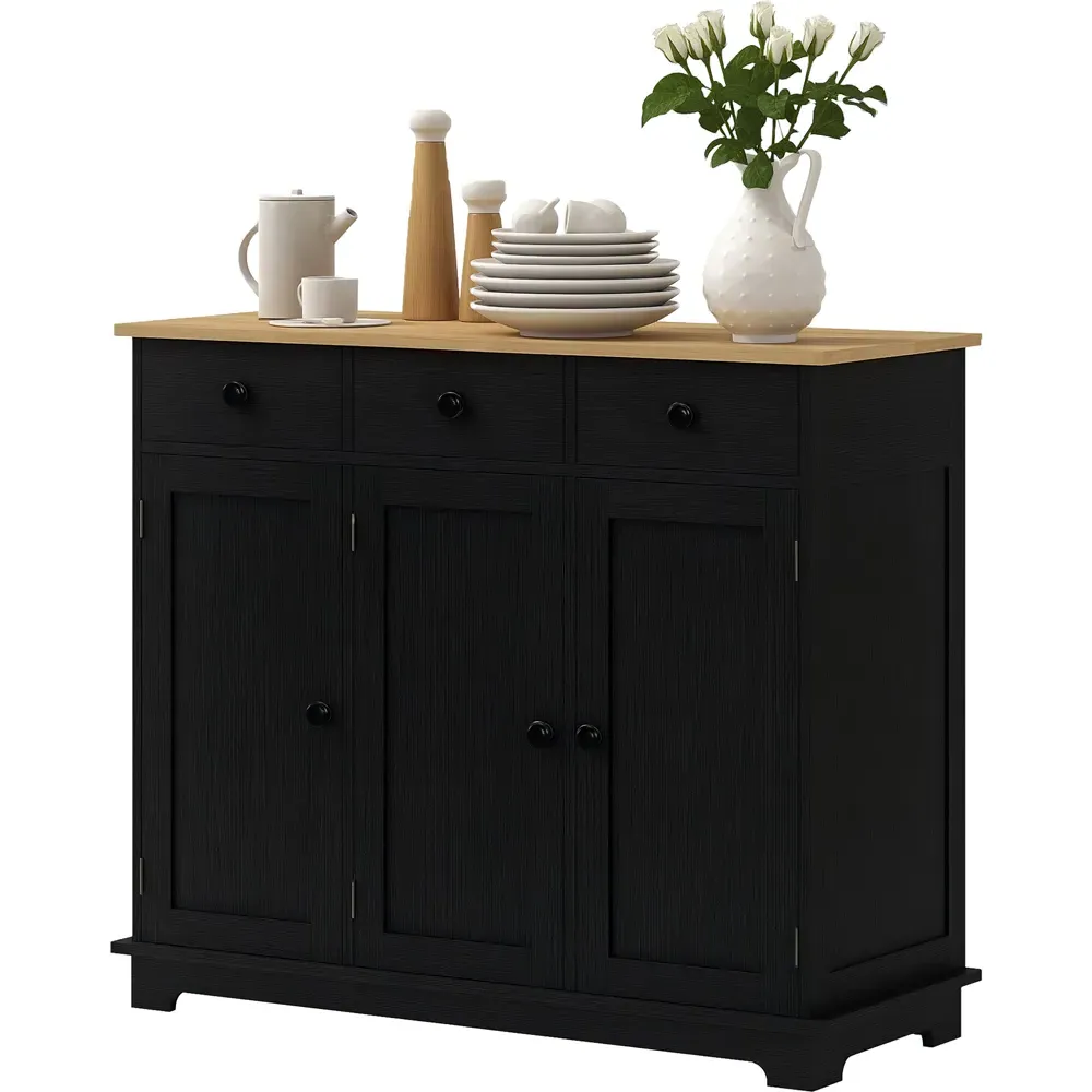 3 Door 3 Drawer Sideboard Storage Cabinet - Black