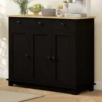 3 Door 3 Drawer Sideboard Storage Cabinet - Black