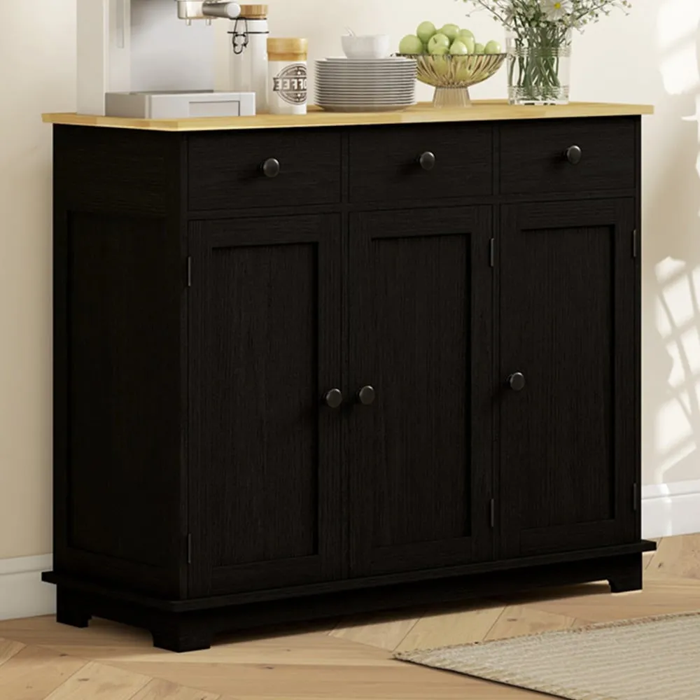 3 Door 3 Drawer Sideboard Storage Cabinet - Black image