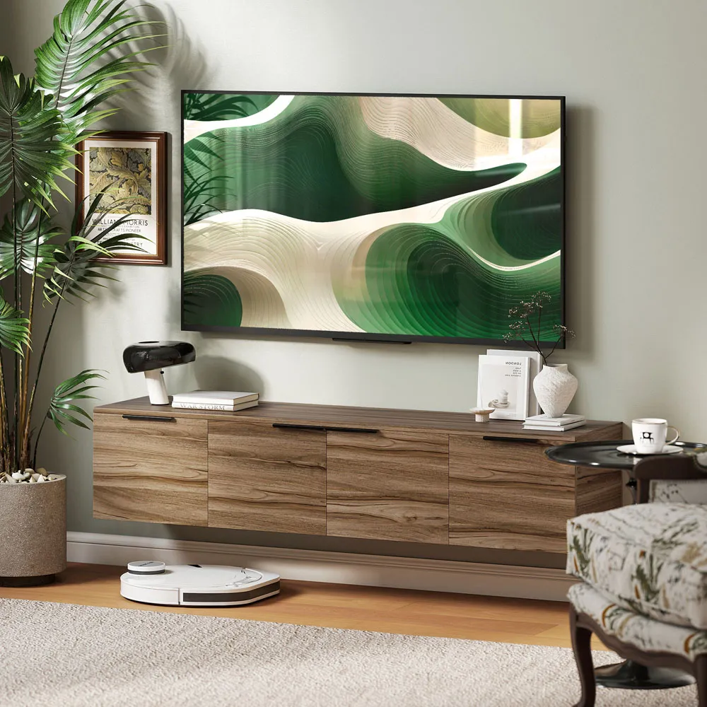 3 Door Floating TV Unit with Storage - Brown