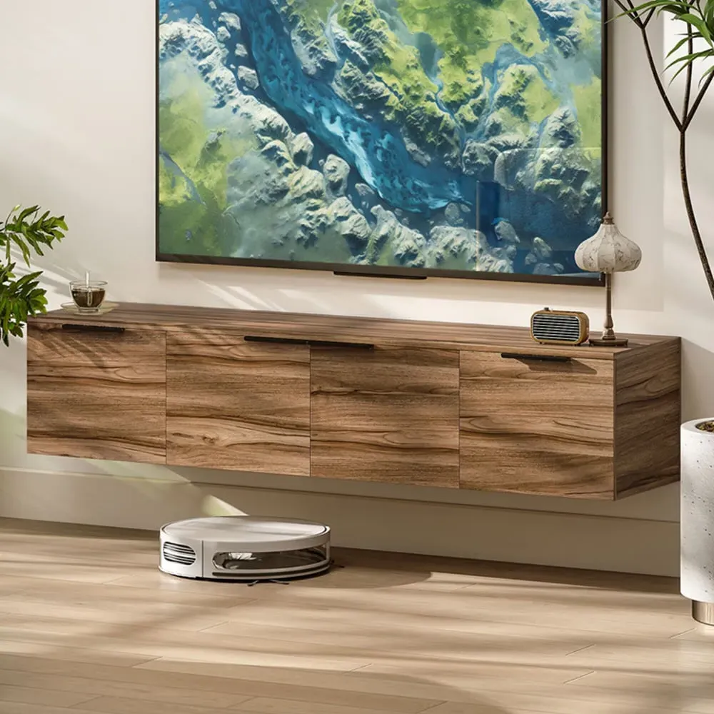 3 Door Floating TV Unit with Storage - Brown image