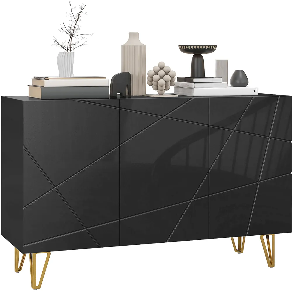 3 Door Storage Cabinet with Adjustable Shelf - Black