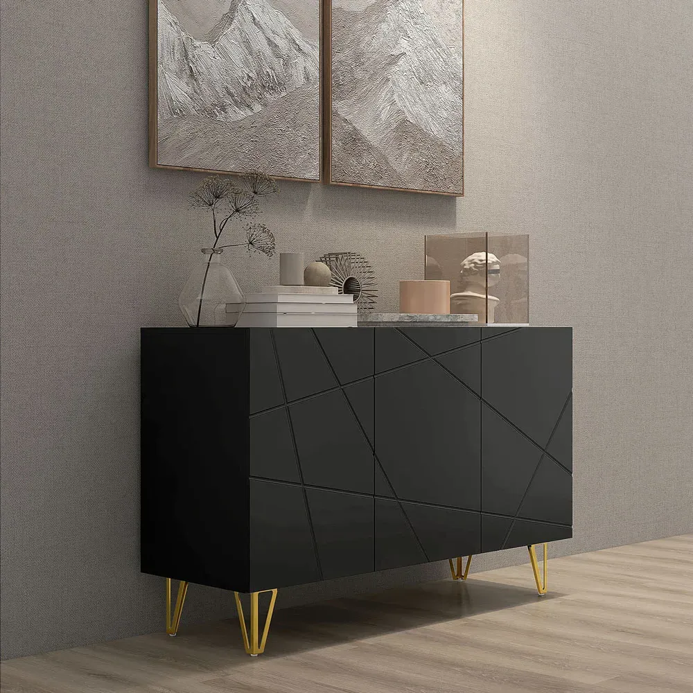 3 Door Storage Cabinet with Adjustable Shelf - Black