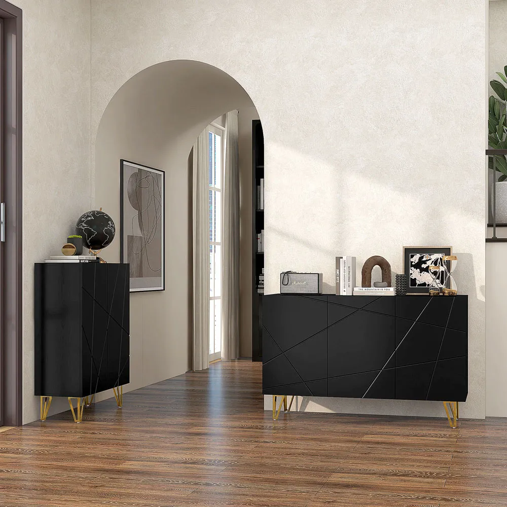 3 Door Storage Cabinet with Adjustable Shelf - Black