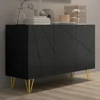 3 Door Storage Cabinet with Adjustable Shelf - Black