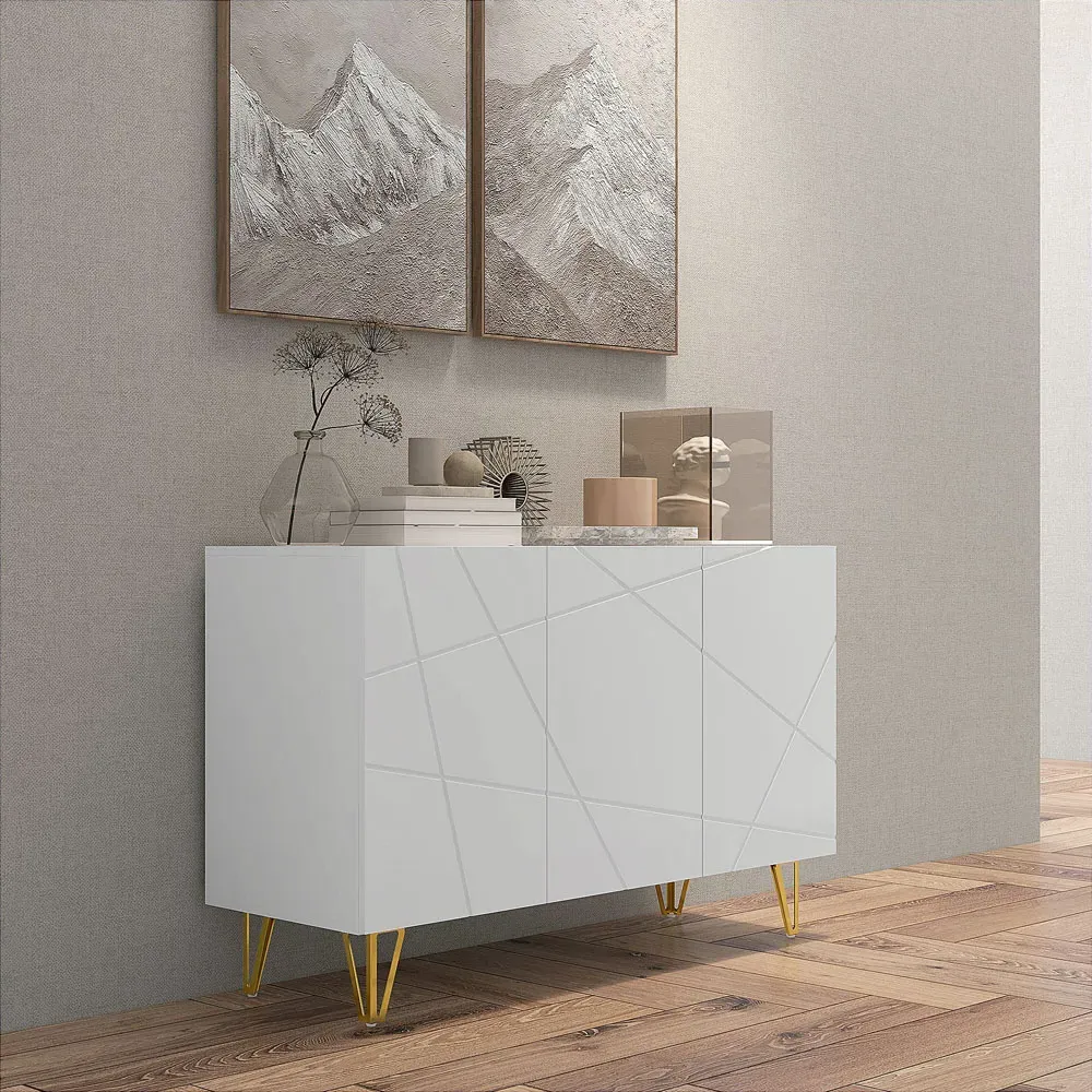 3 Door Storage Cabinet with Adjustable Shelf - White
