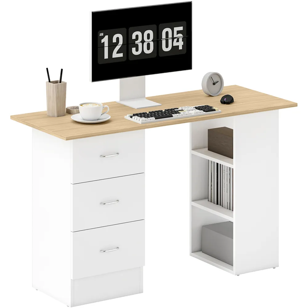 3 Drawer 3 Shelf Computer Desk - Brown, Particle Board