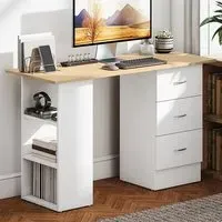 3 Drawer 3 Shelf Computer Desk - Brown, Particle Board