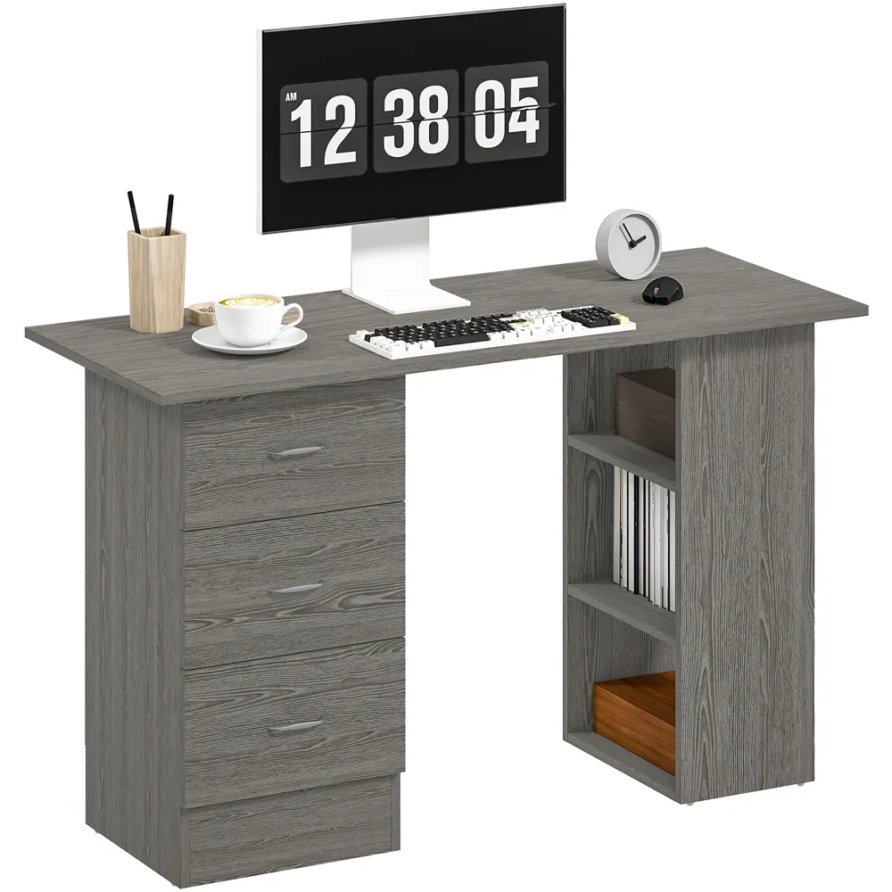 3 Drawer 3 Shelf Computer Desk - Grey, Particle Board