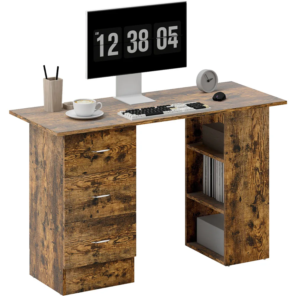 3 Drawer 3 Shelf Computer Desk - Rustic Brown, Particle Board