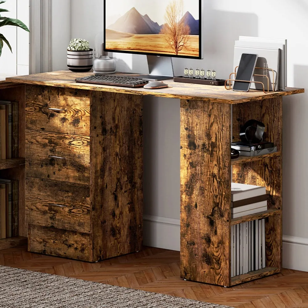 3 Drawer 3 Shelf Computer Desk - Rustic Brown, Particle Board image