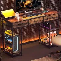 3 Drawer 4 Shelf Computer Desk with Power Outlets - Brown