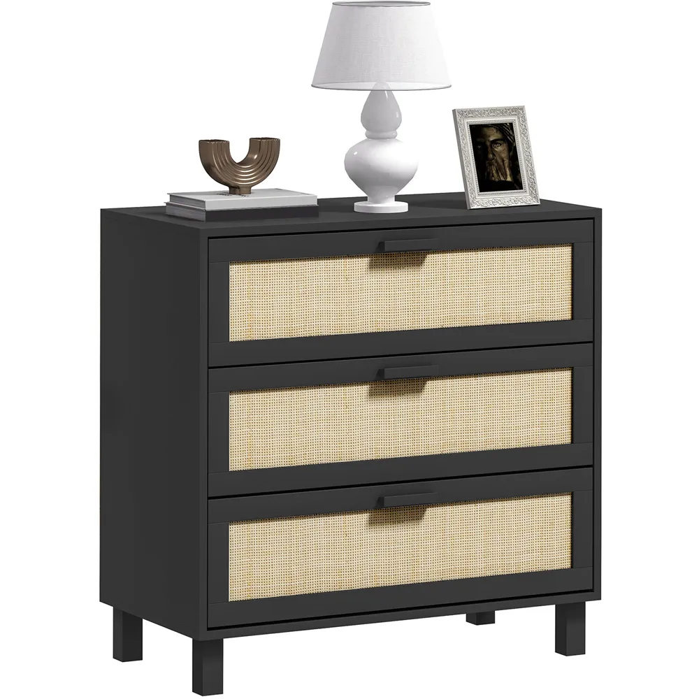 3 Drawer Storage Cabinet - Black, Rattan
