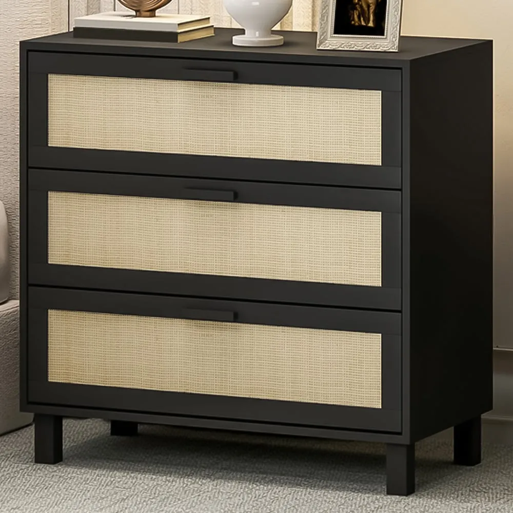 3 Drawer Storage Cabinet - Black, Rattan image