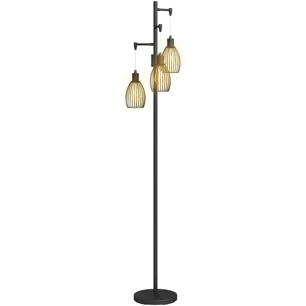 3 Light Industrial Dimmable LED Floor Lamp - Black