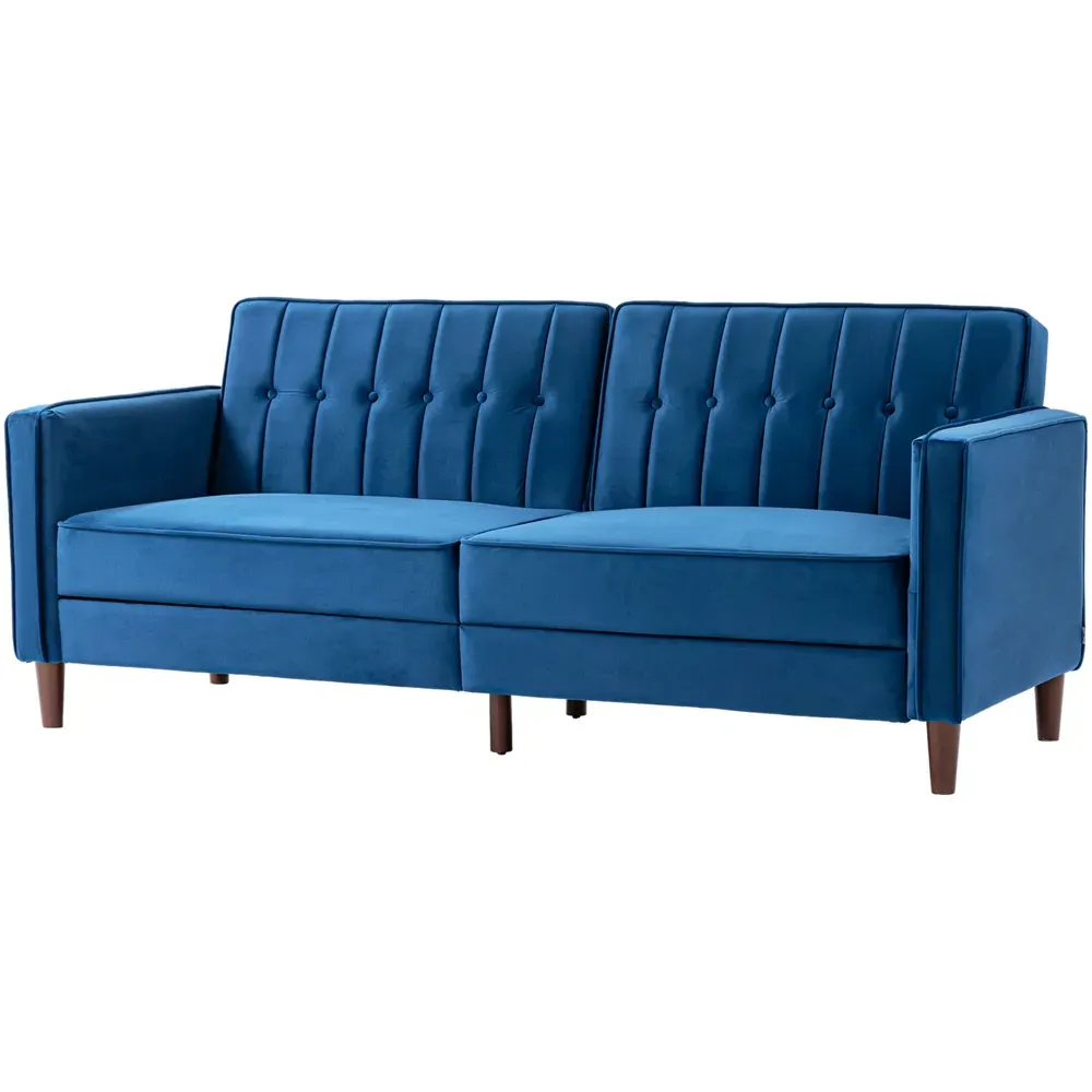 3-Seater Button Tufted Sofa Bed with Reclining - Blue, Velvet