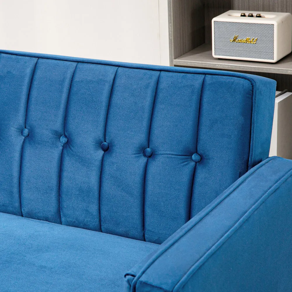 3-Seater Button Tufted Sofa Bed with Reclining - Blue, Velvet