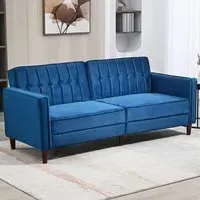3-Seater Button Tufted Sofa Bed with Reclining - Blue, Velvet