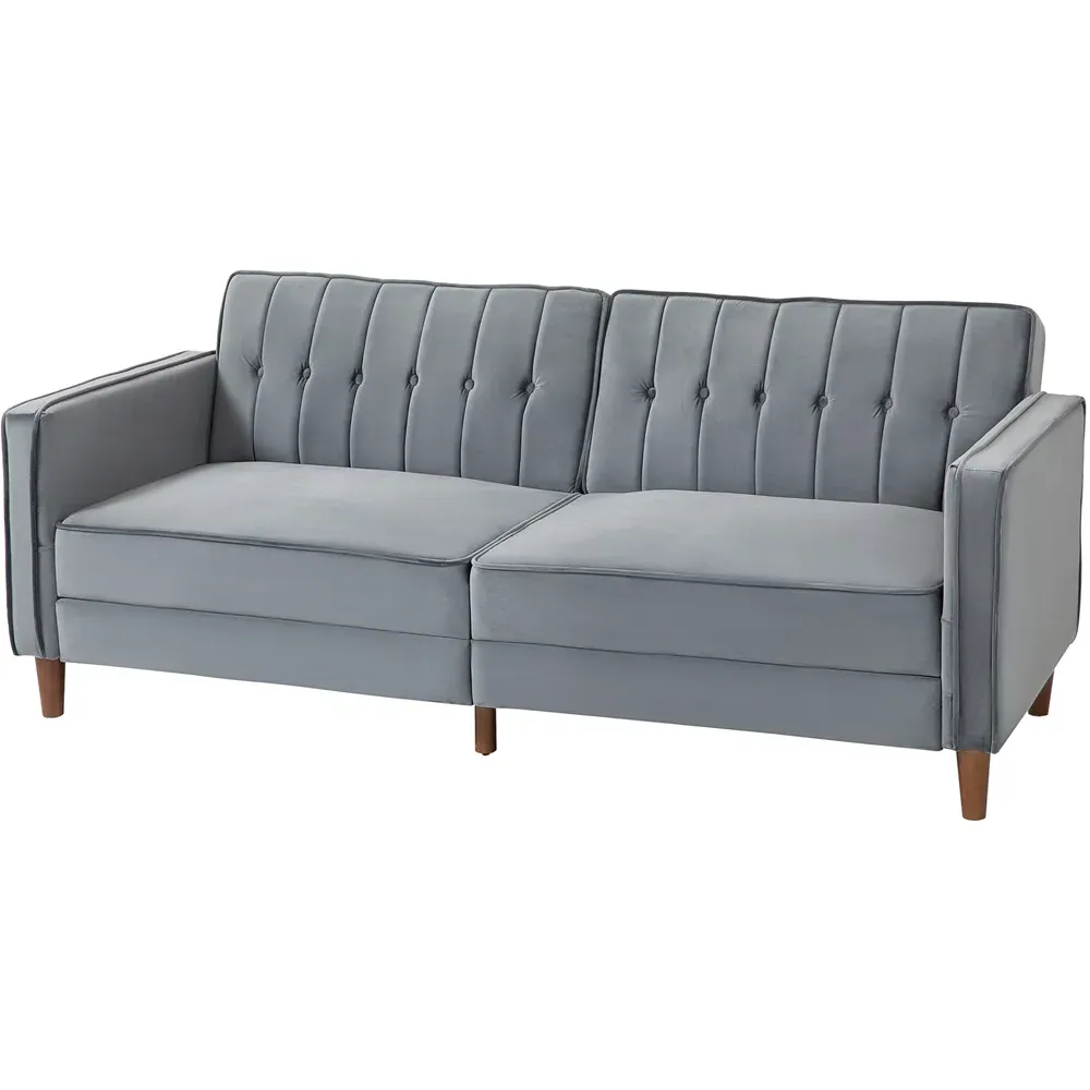 3-Seater Button Tufted Sofa Bed with Reclining - Dark Grey, Velvet