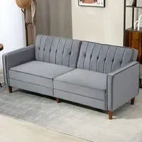 3-Seater Button Tufted Sofa Bed with Reclining - Dark Grey, Velvet