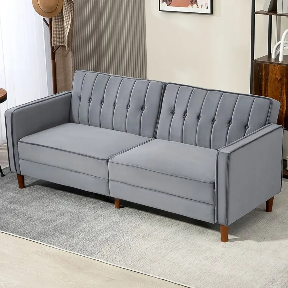 3-Seater Button Tufted Sofa Bed with Reclining - Dark Grey, Velvet