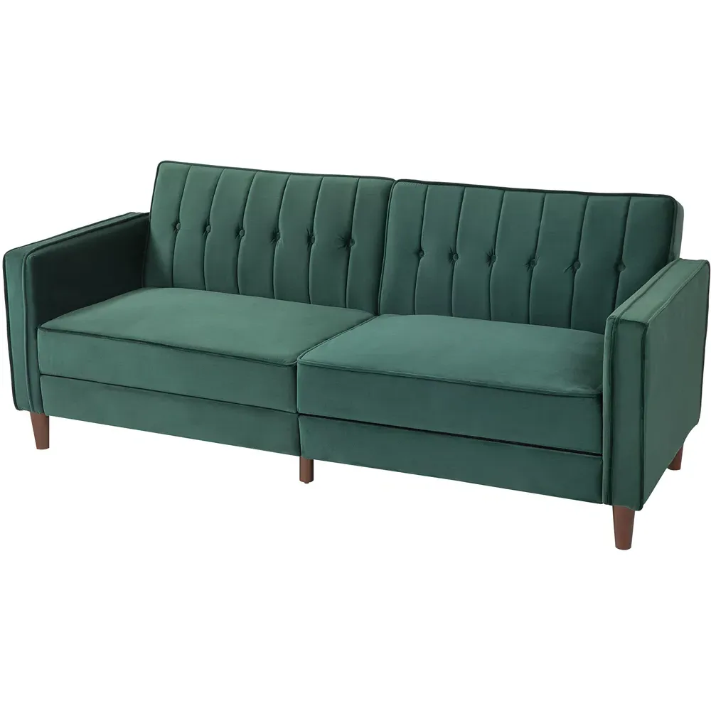 3-Seater Button Tufted Sofa Bed with Reclining - Green, Velvet