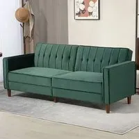 3-Seater Button Tufted Sofa Bed with Reclining - Green, Velvet