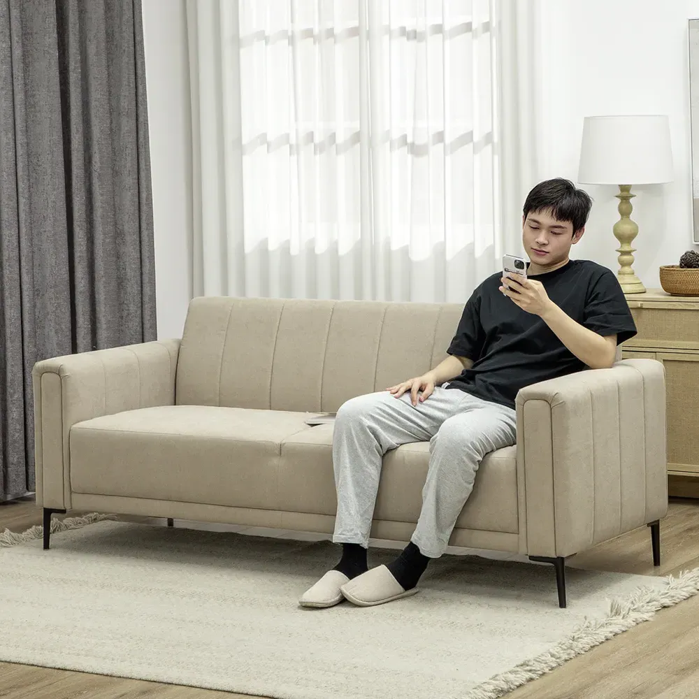 3-Seater Channel Tufted Sofa - Grey, Fabric