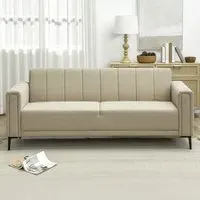 3-Seater Channel Tufted Sofa - Grey, Fabric