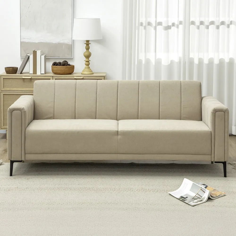 3-Seater Channel Tufted Sofa - Grey, Fabric image