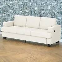 3-Seater Fabric Sofa with USB Ports - Cream