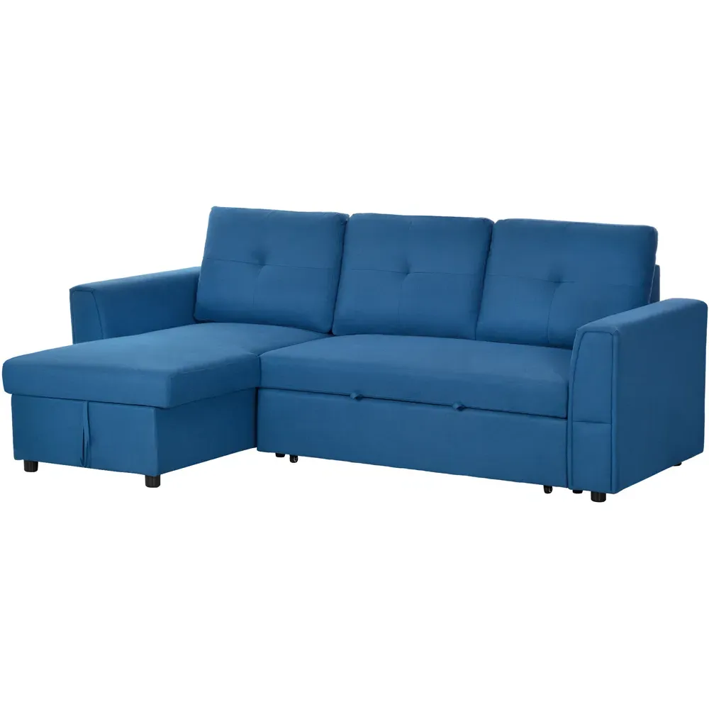 3-Seater L-Shaped Corner Sofa Bed with Storage - Blue