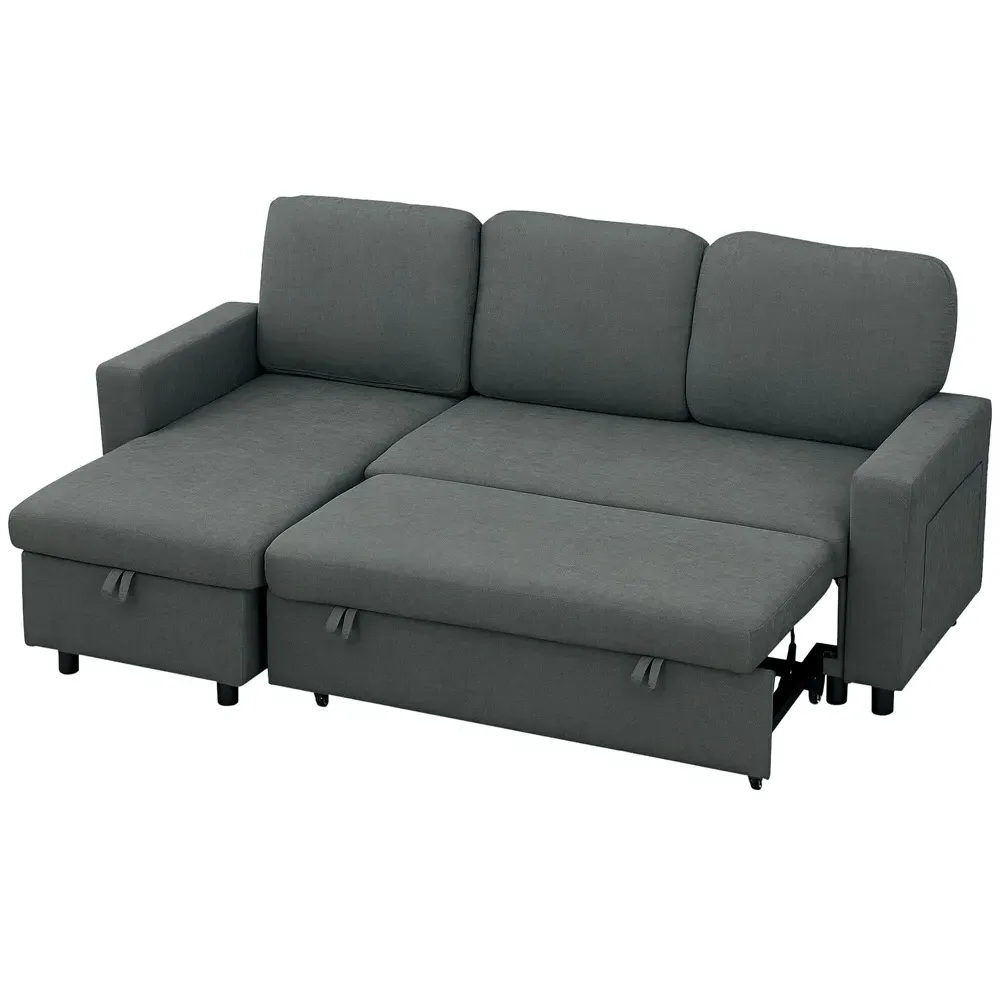 3-Seater L-Shaped Corner Sofa Bed with Storage - Dark Grey