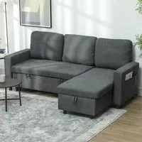 3-Seater L-Shaped Corner Sofa Bed with Storage - Dark Grey