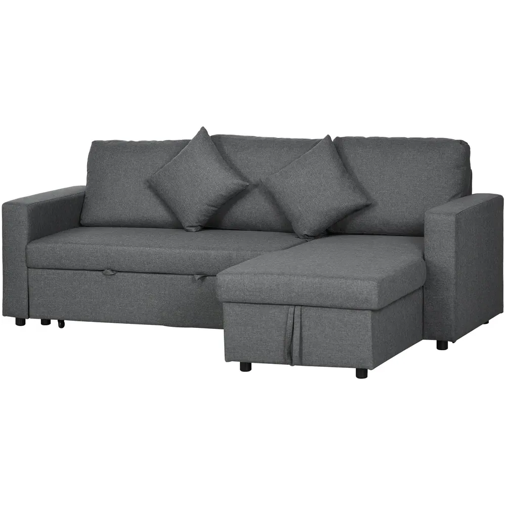 3-Seater L-Shaped Corner Sofa Bed with Storage - Grey