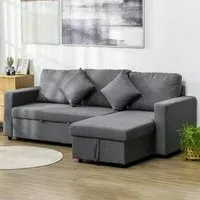 3-Seater L-Shaped Corner Sofa Bed with Storage - Grey