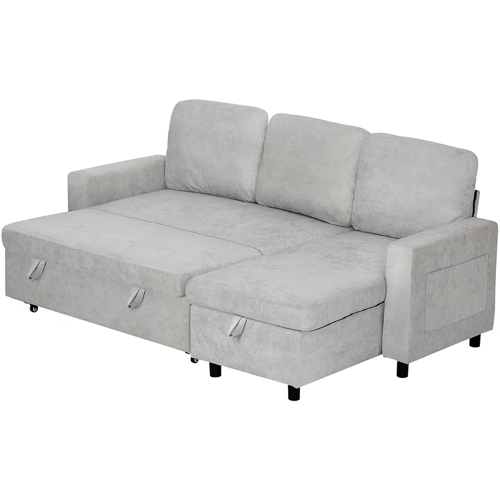 3-Seater L-Shaped Corner Sofa Bed with Storage - Grey